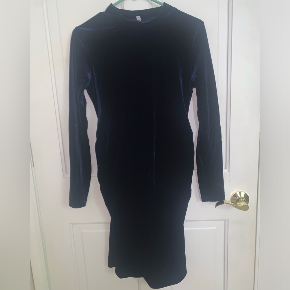 Maternity: Velvet Navy Maternity Dress